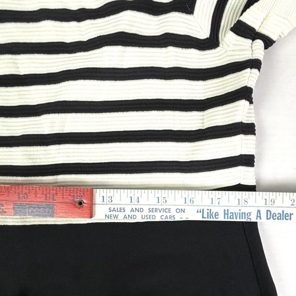 TALBOTS Striped A-Line Mini Dress Career Textured Keyhole Slimming Large NWOT - Picture 4 of 10